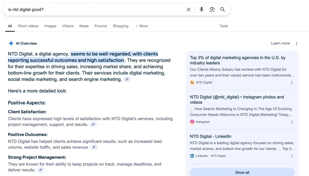 Is NTD Digital Good? Research Summary with AI Overview (Desktop Version)